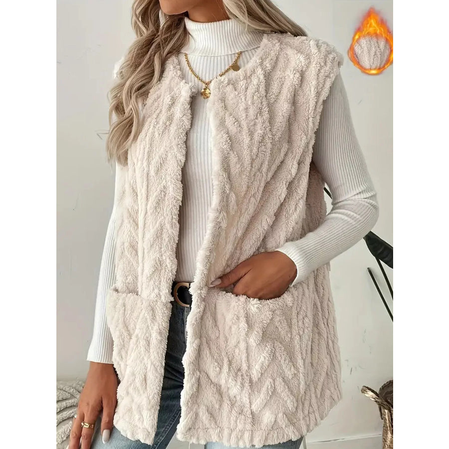 Sherpa Open Front Vest Coat Ivory / S Apparel and Accessories