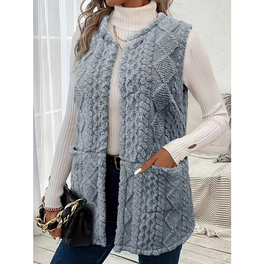 Sherpa Open Front Vest Coat Light Blue / S Apparel and Accessories