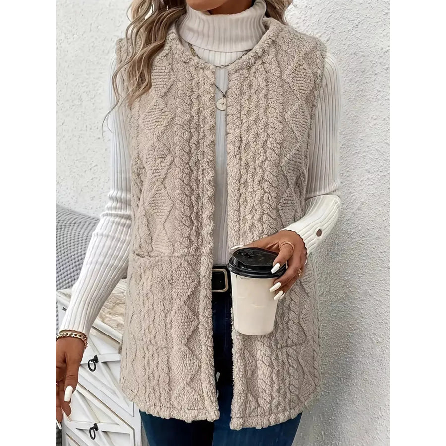 Sherpa Open Front Vest Coat Light Gray / S Apparel and Accessories
