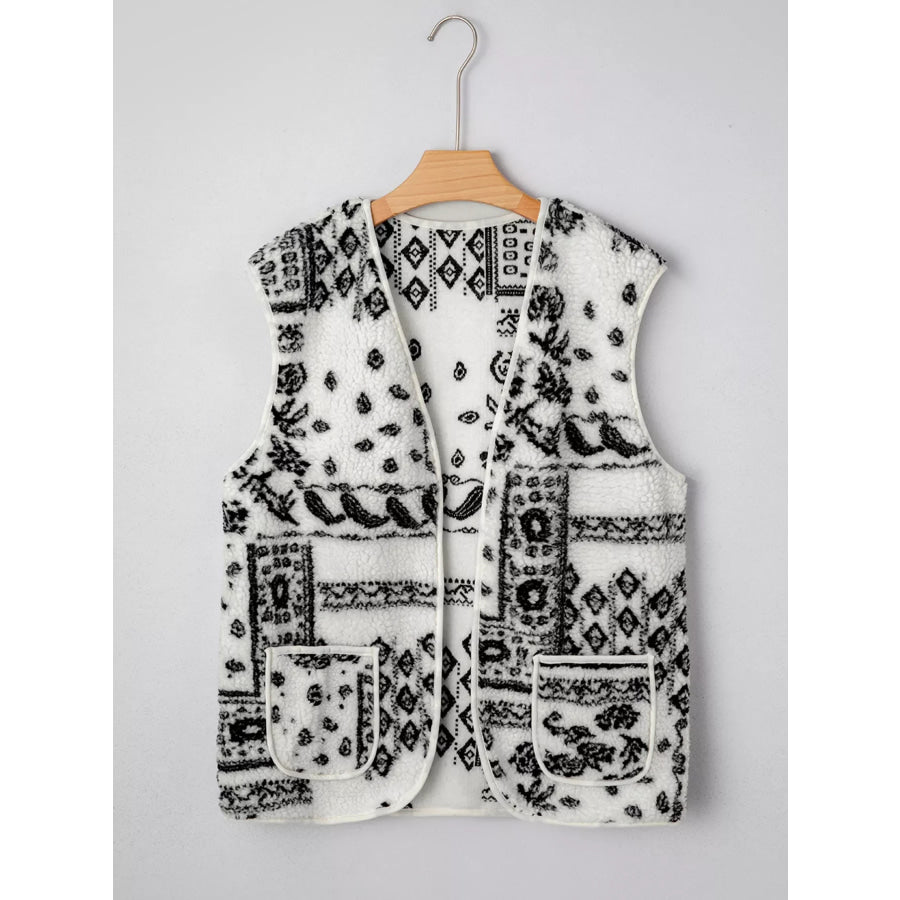 Sherpa Paisley Print Pocketed Western Fashion Vest Jacket Apparel and Accessories