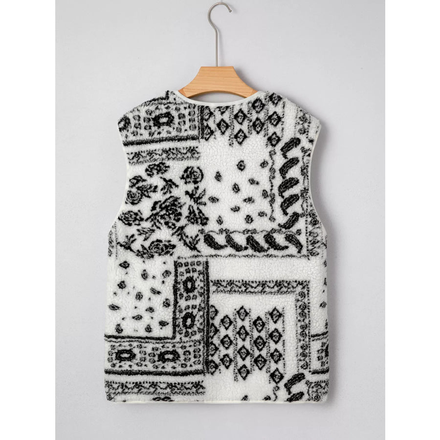 Sherpa Paisley Print Pocketed Western Fashion Vest Jacket Apparel and Accessories