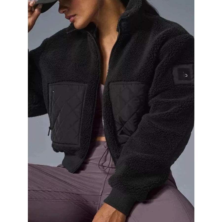 Sherpa Quilted Zip Up Jacket Black / XS Apparel and Accessories