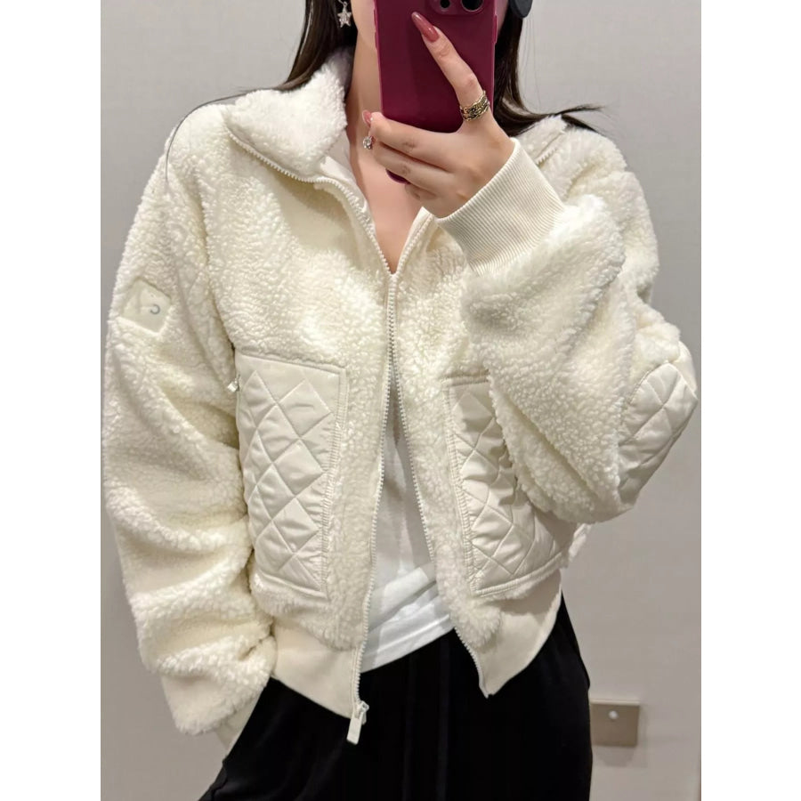 Sherpa Quilted Zip Up Jacket White / XS Apparel and Accessories
