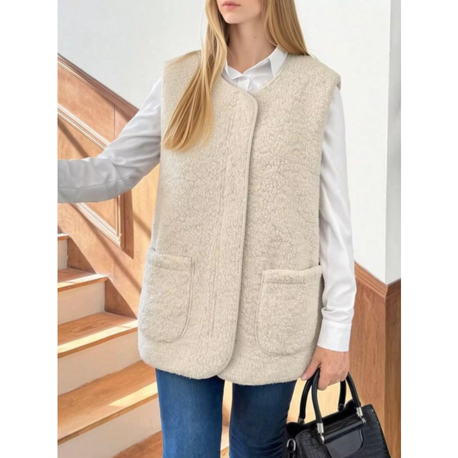 Sherpa Sleeveless Vest Coat Beige / S Apparel and Accessories