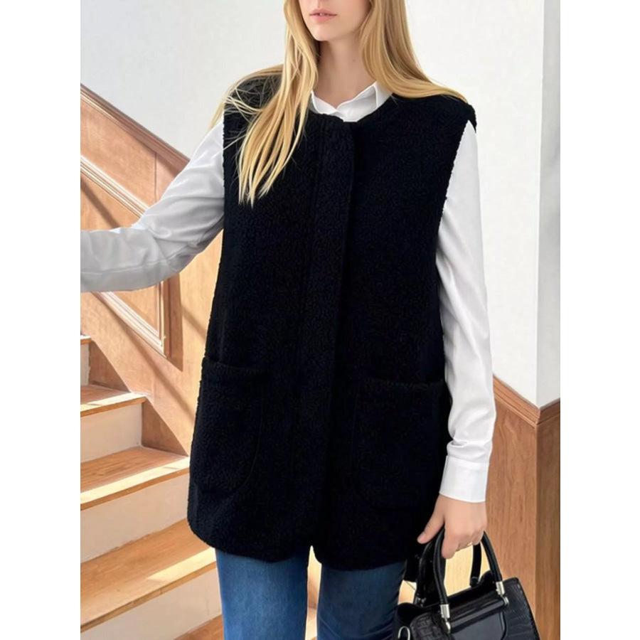 Sherpa Sleeveless Vest Coat Black / S Apparel and Accessories