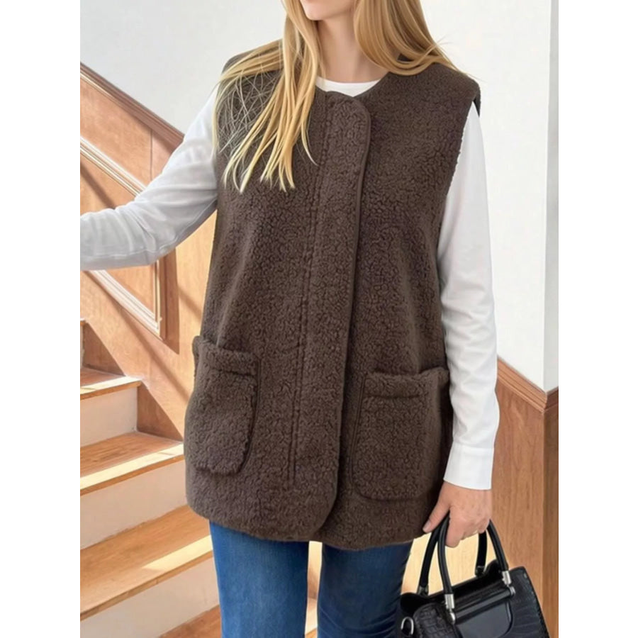 Sherpa Sleeveless Vest Coat Coffee Brown / S Apparel and Accessories
