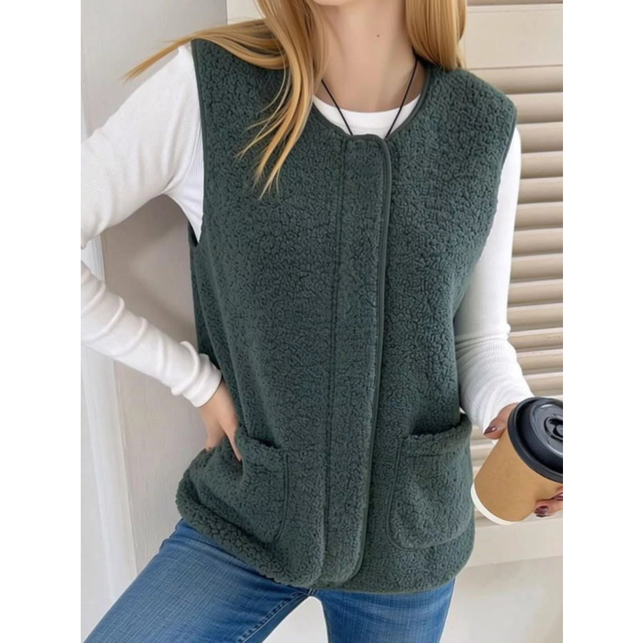 Sherpa Sleeveless Vest Coat Dark Green / S Apparel and Accessories