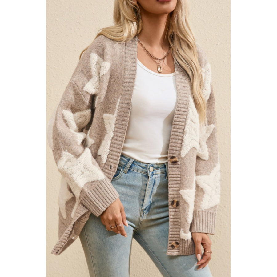 Sherpa Star V-Neck Cardigan with Pockets Apparel and Accessories