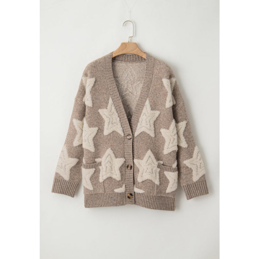 Sherpa Star V-Neck Cardigan with Pockets Apparel and Accessories