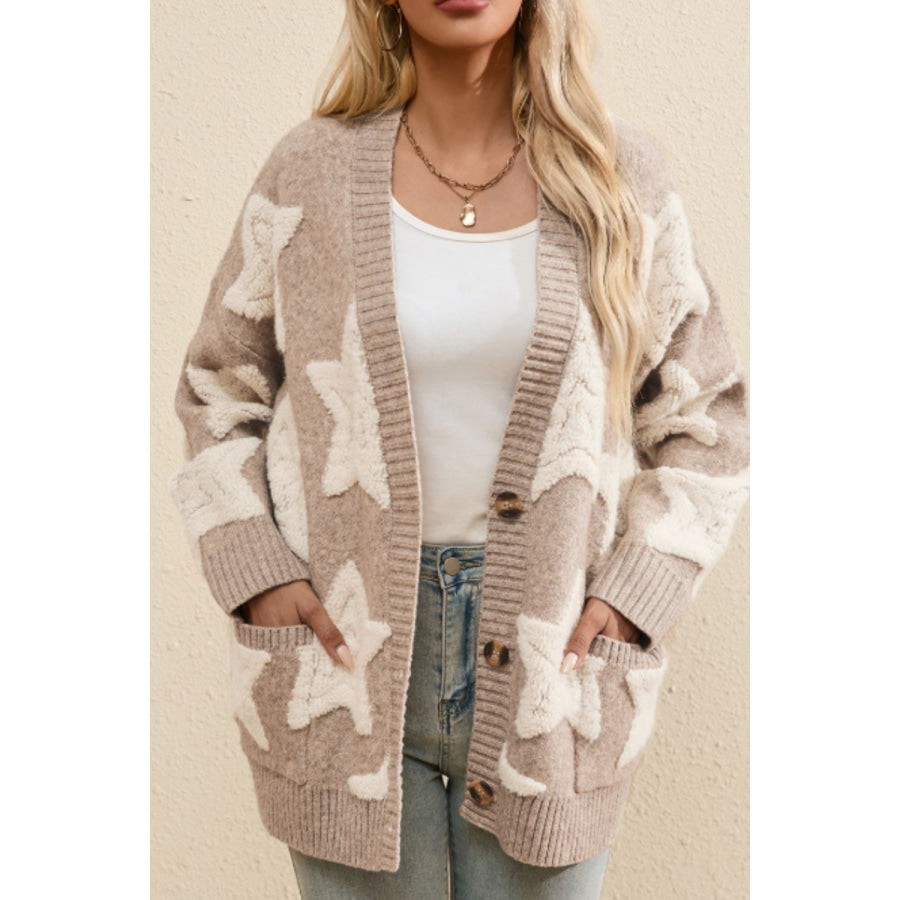 Sherpa Star V-Neck Cardigan with Pockets Apparel and Accessories