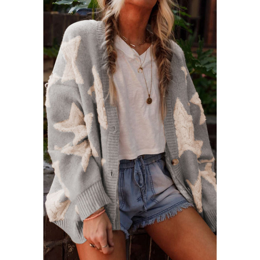 Sherpa Star V-Neck Cardigan with Pockets Apparel and Accessories