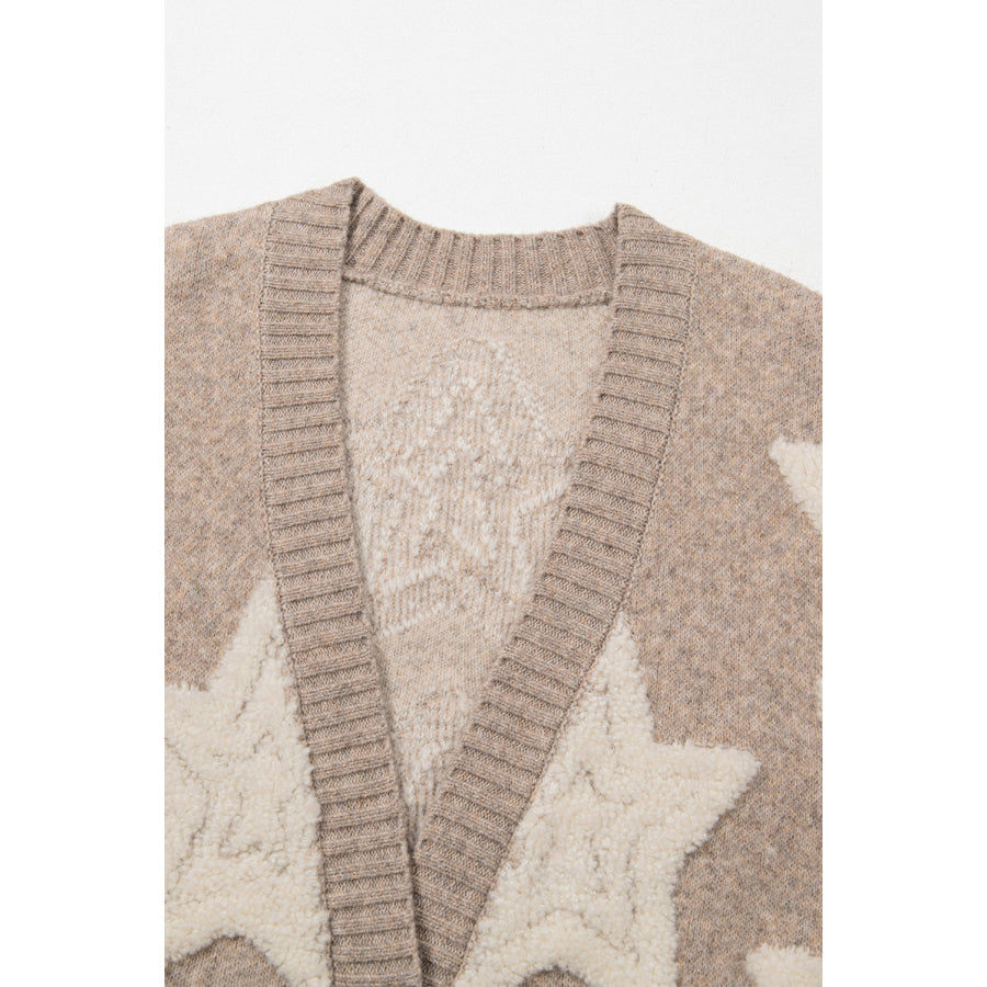 Sherpa Star V-Neck Cardigan with Pockets Apparel and Accessories