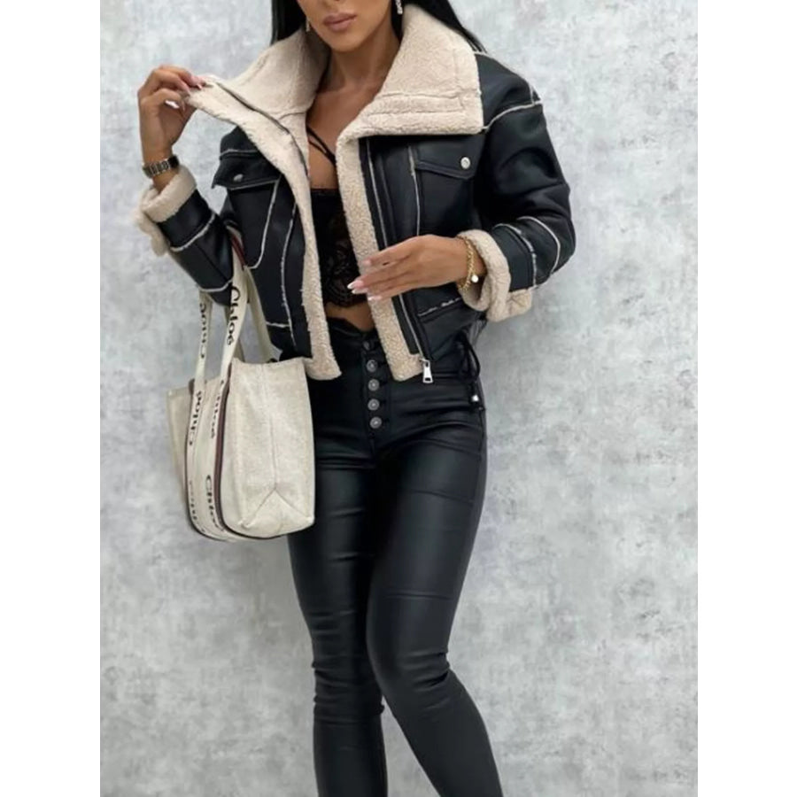 Sherpa Trim Cropped Jacket Black / S Apparel and Accessories