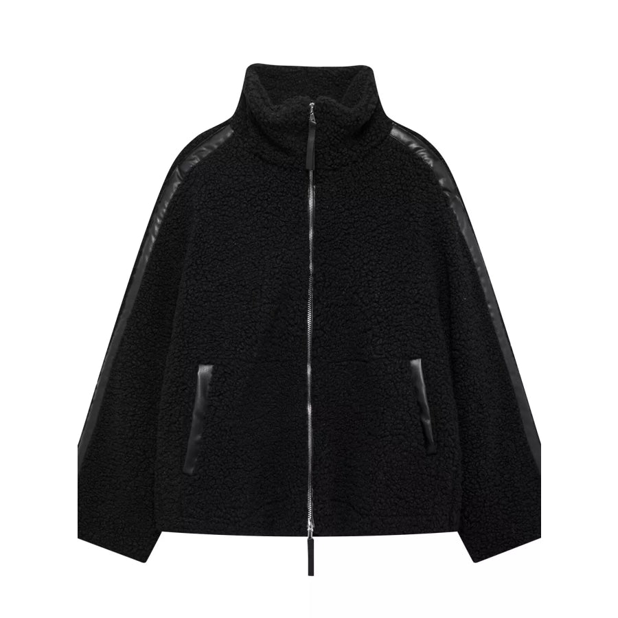 Sherpa Zip-Up Outerwear Black-Ribbed / S Apparel and Accessories