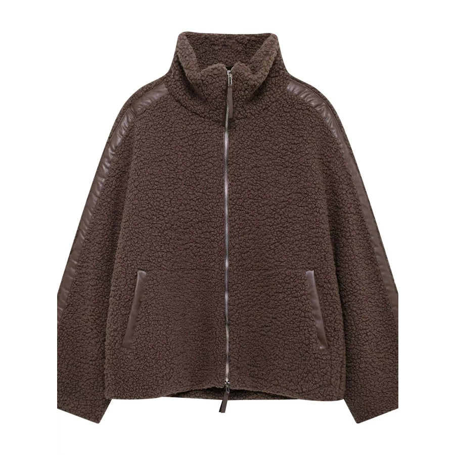 Sherpa Zip-Up Outerwear Coffee-Ribbed / S Apparel and Accessories