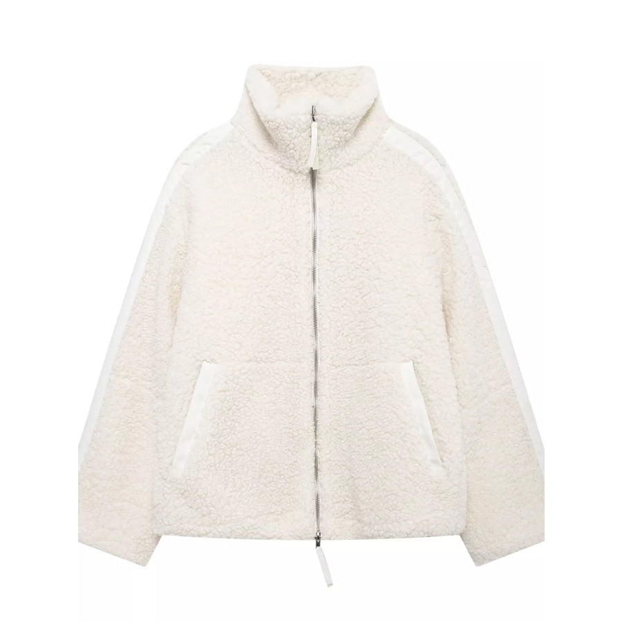 Sherpa Zip-Up Outerwear Off White-Ribbed / S Apparel and Accessories
