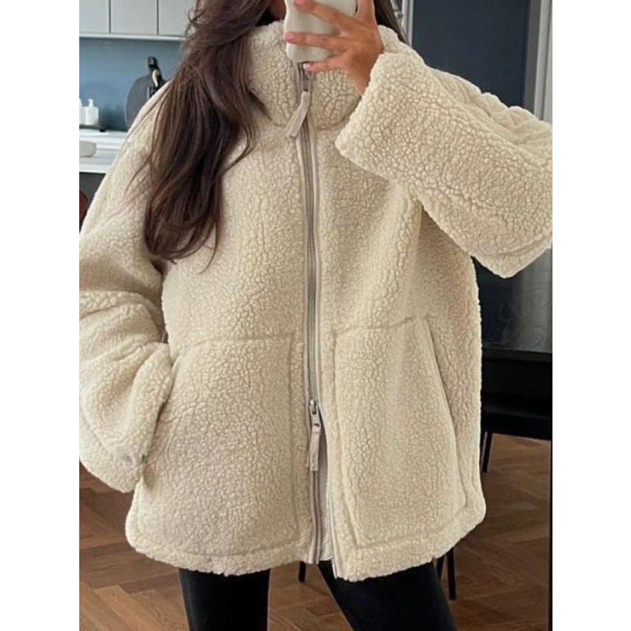 Sherpa Zip-Up Outerwear Off White / S Apparel and Accessories