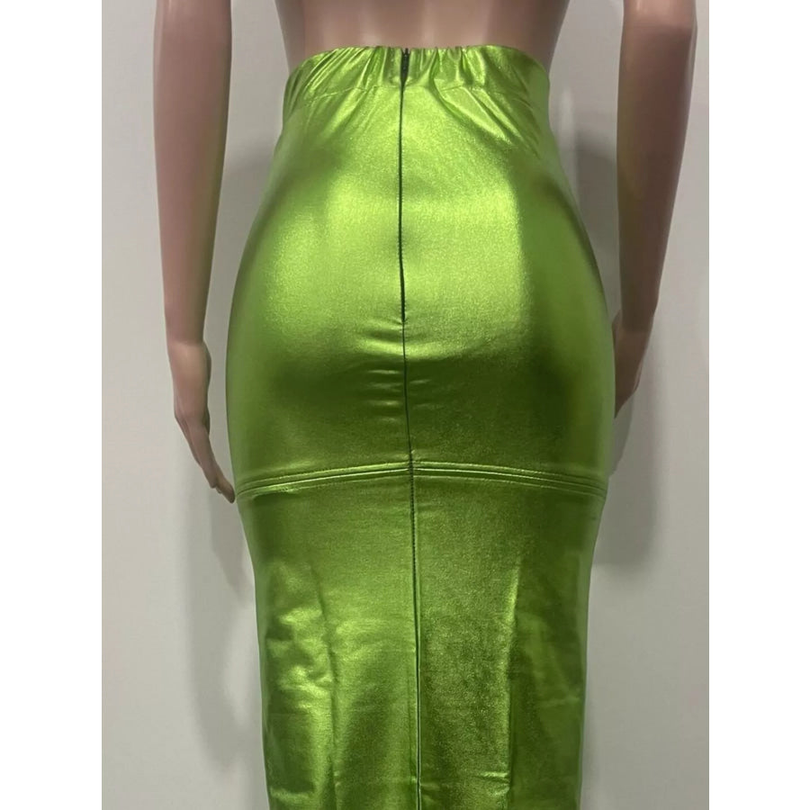 Shimmering Side Slit Bodycon Maxi Skirt Apparel and Accessories