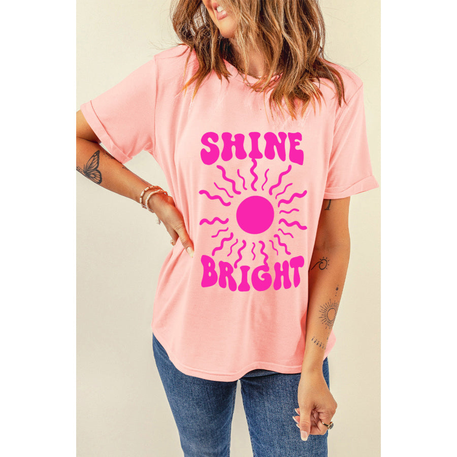 SHINE BRIGHT Round Neck Short Sleeve T-Shirt Watermelon pink / S Apparel and Accessories