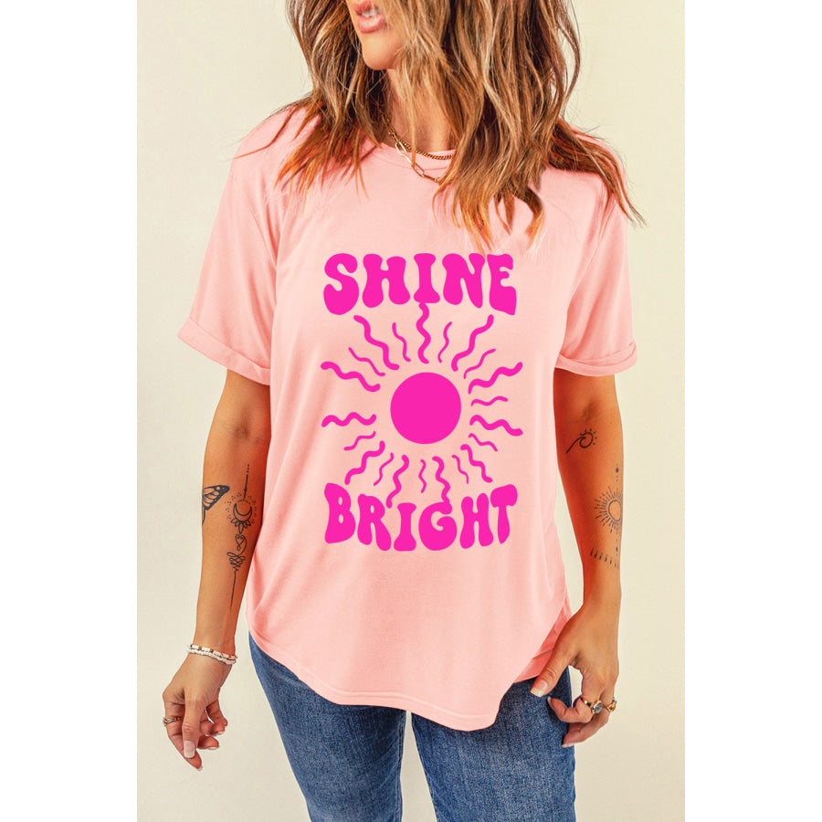 SHINE BRIGHT Round Neck Short Sleeve T-Shirt Watermelon pink / S Apparel and Accessories