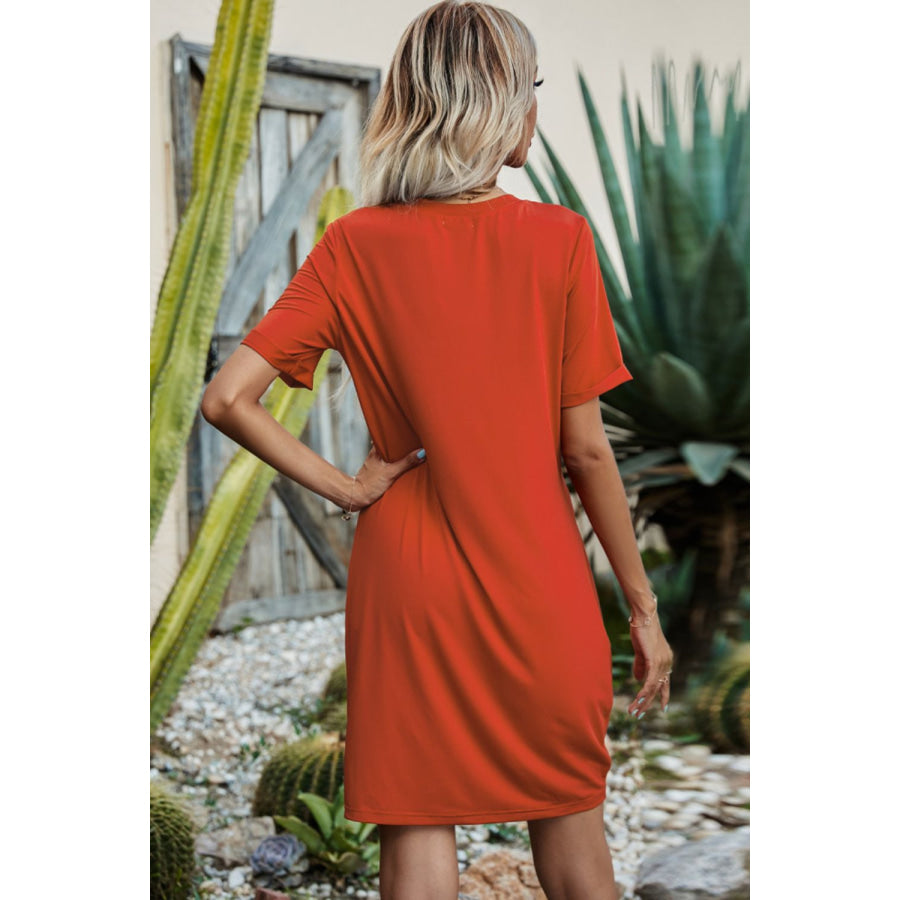 Shiny Twisted V-Neck Short Sleeve Dress Apparel and Accessories