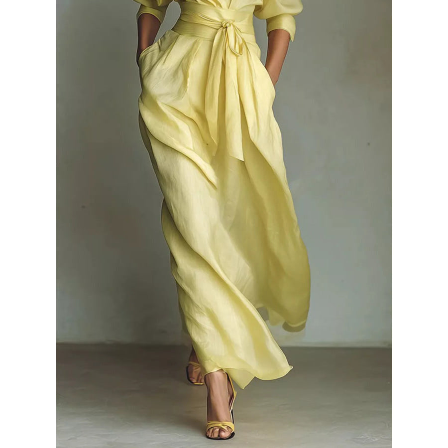 Shirt Maxi Dress with Waist-Defining Sash