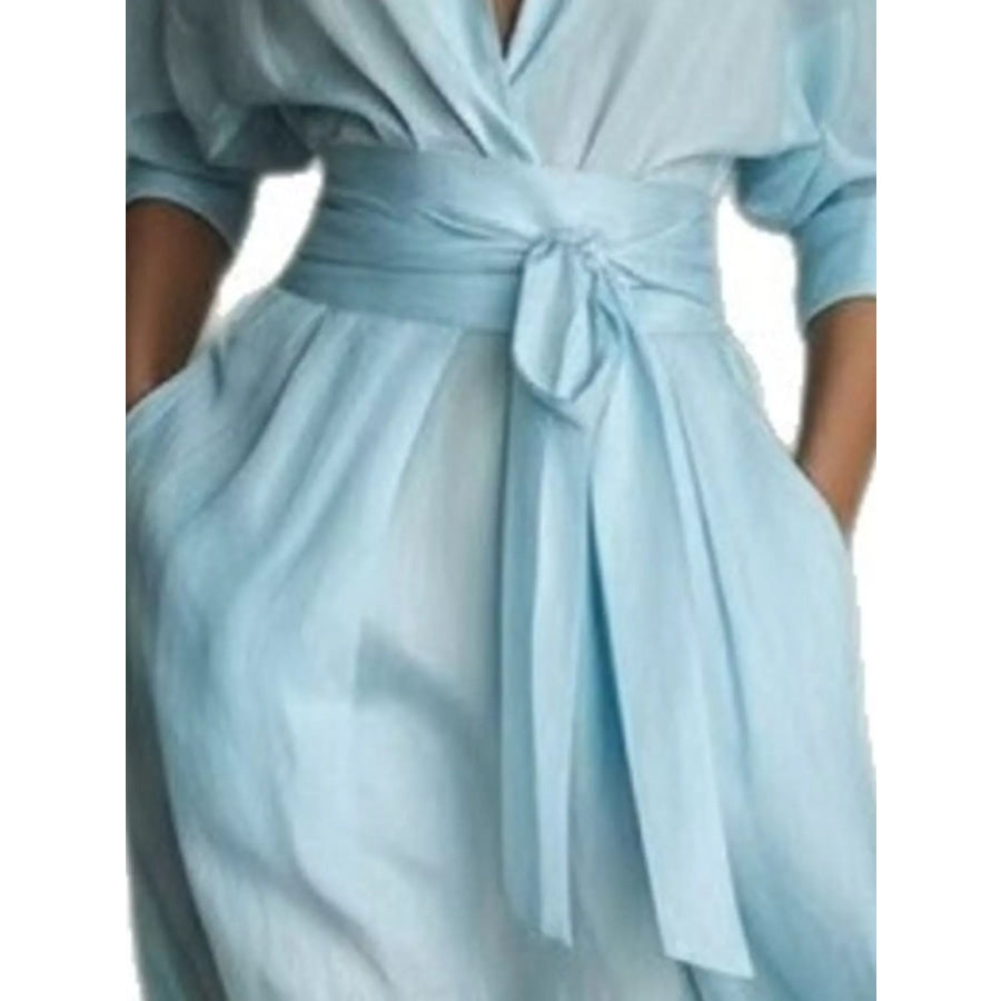 Shirt Maxi Dress with Waist-Defining Sash