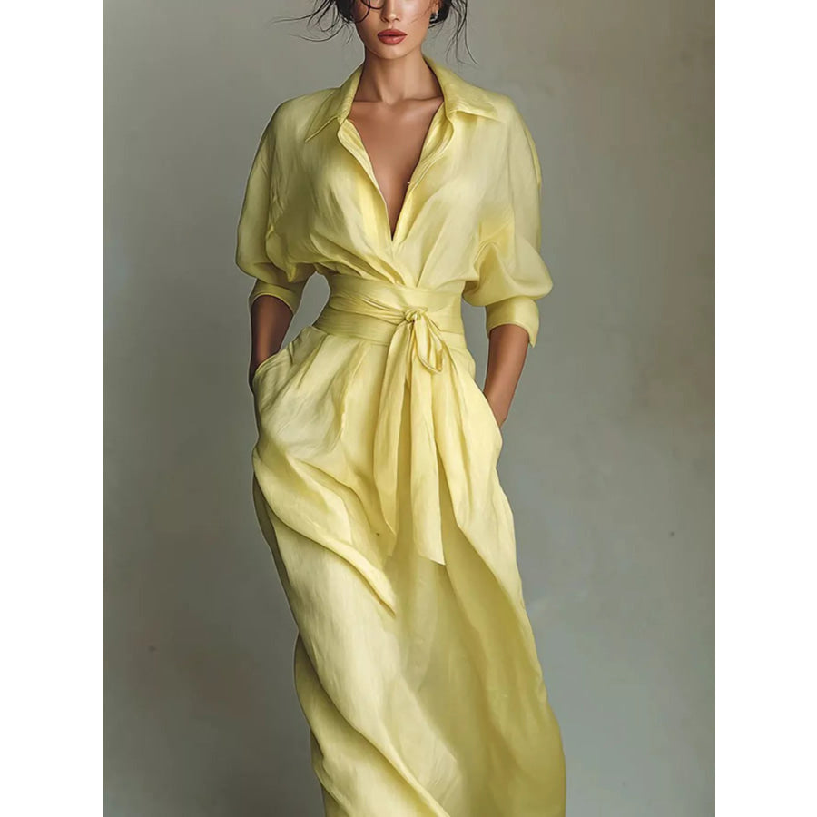 Shirt Maxi Dress with Waist-Defining Sash