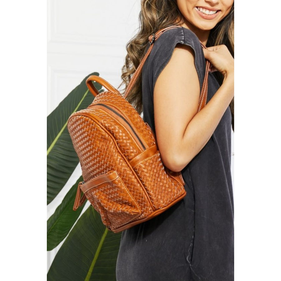 SHOMICO Certainly Chic Faux Leather Woven Backpack Chestnut / One Size