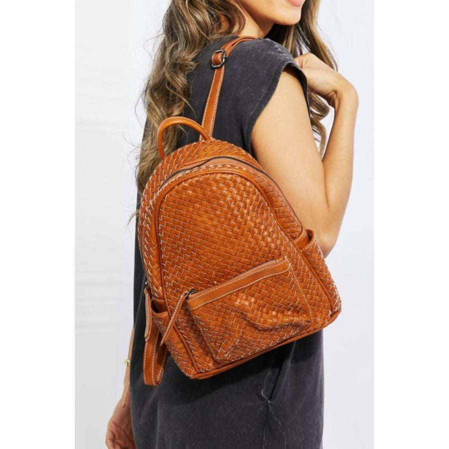 SHOMICO Certainly Chic Faux Leather Woven Backpack Chestnut / One Size