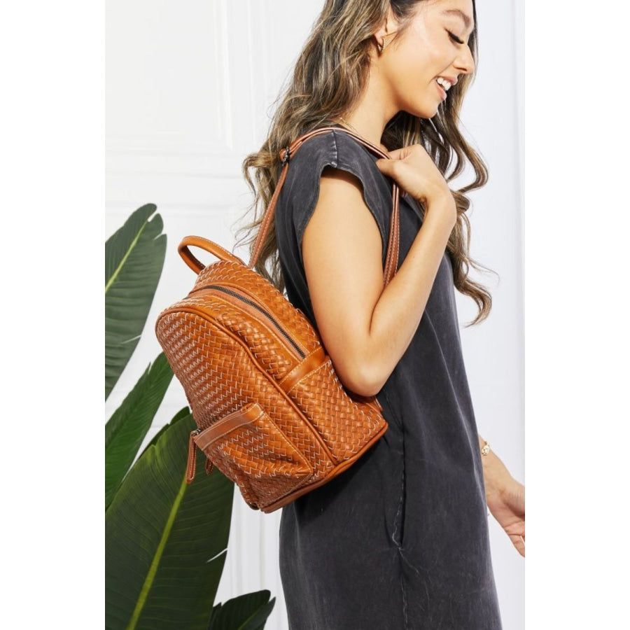 SHOMICO Certainly Chic Faux Leather Woven Backpack Chestnut / One Size