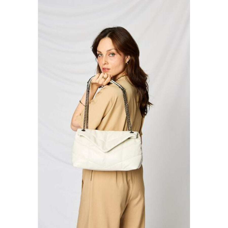 SHOMICO PU Leather Chain Handbag BEIGE / One Size Apparel and Accessories