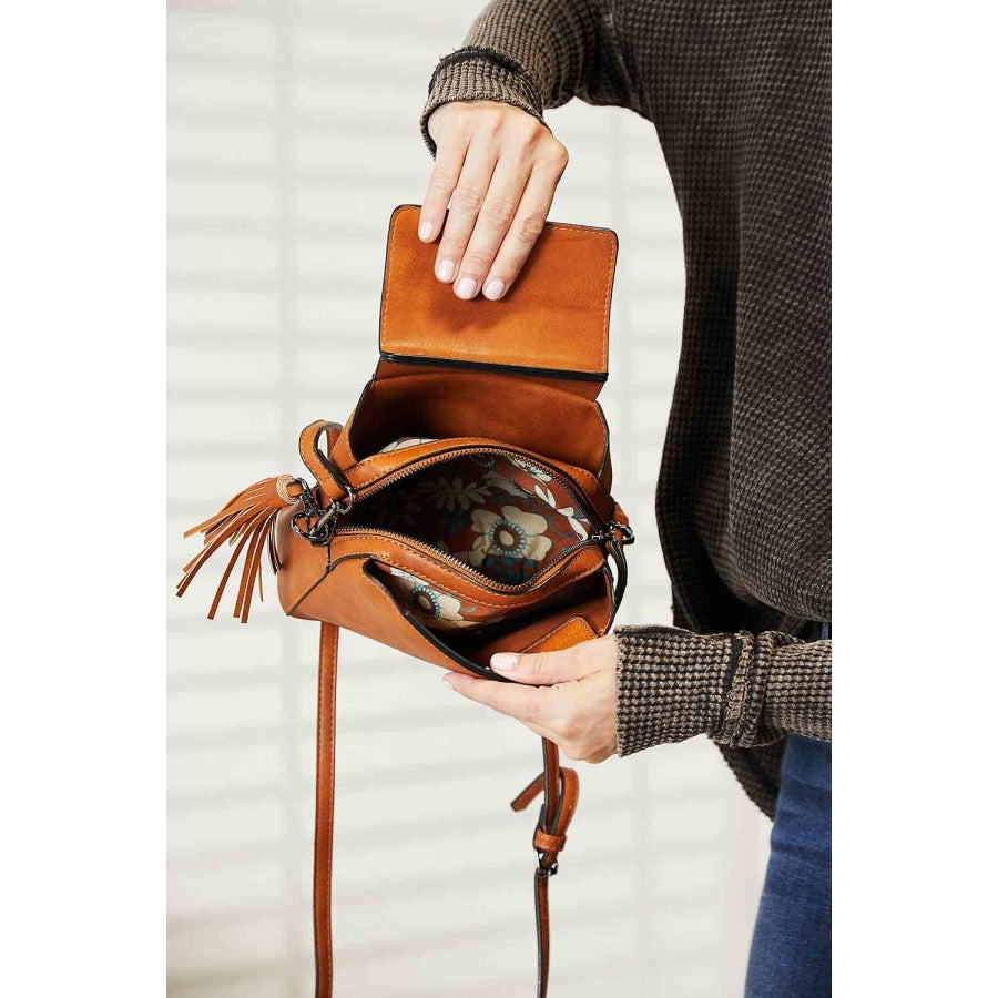 SHOMICO PU Leather Crossbody Bag with Tassel Ochre / One Size