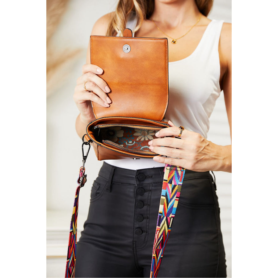 SHOMICO PU Leather Wide Strap Crossbody Bag Apparel and Accessories