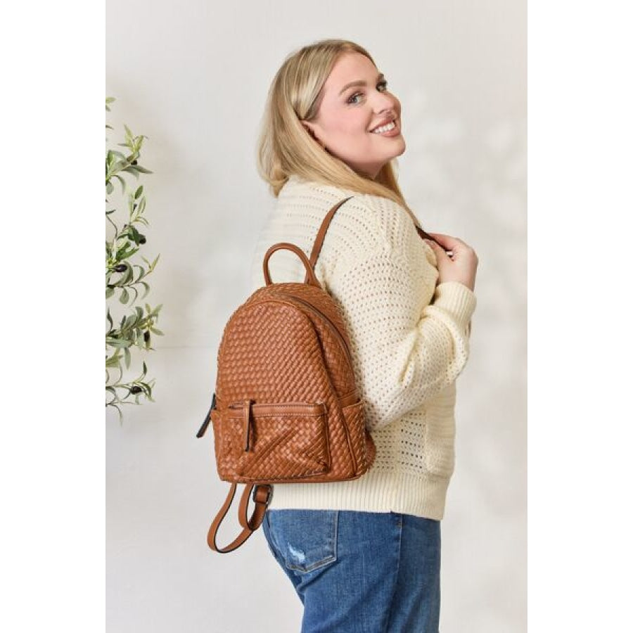 SHOMICO PU Leather Woven Backpack Clothing