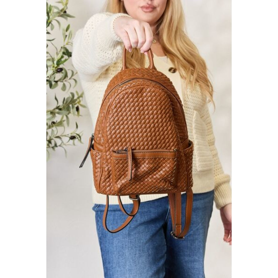 SHOMICO PU Leather Woven Backpack Clothing