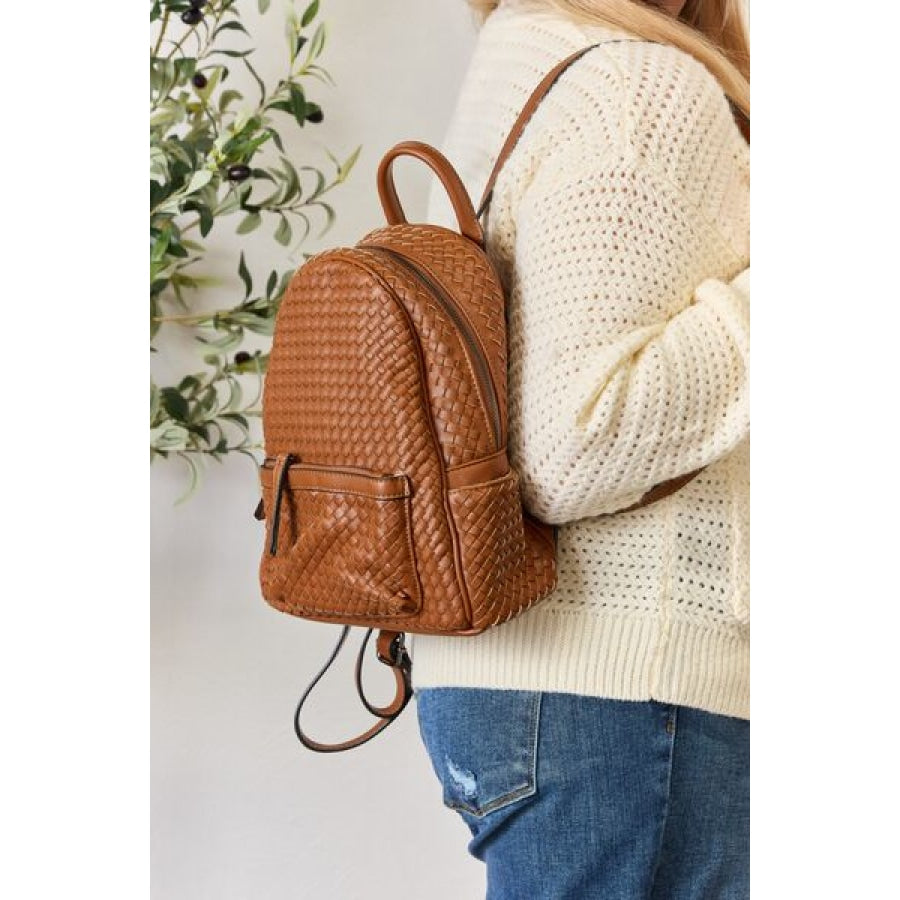 SHOMICO PU Leather Woven Backpack Clothing