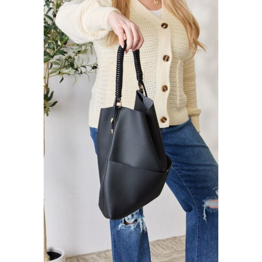 SHOMICO Vegan Leather Handbag with Pouch BLACK / One Size Clothing