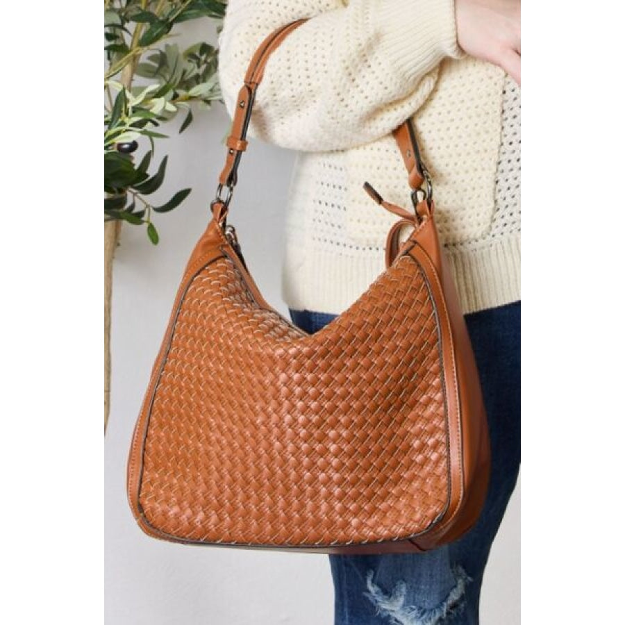 SHOMICO Weaved Vegan Leather Handbag TAN / One Size Clothing