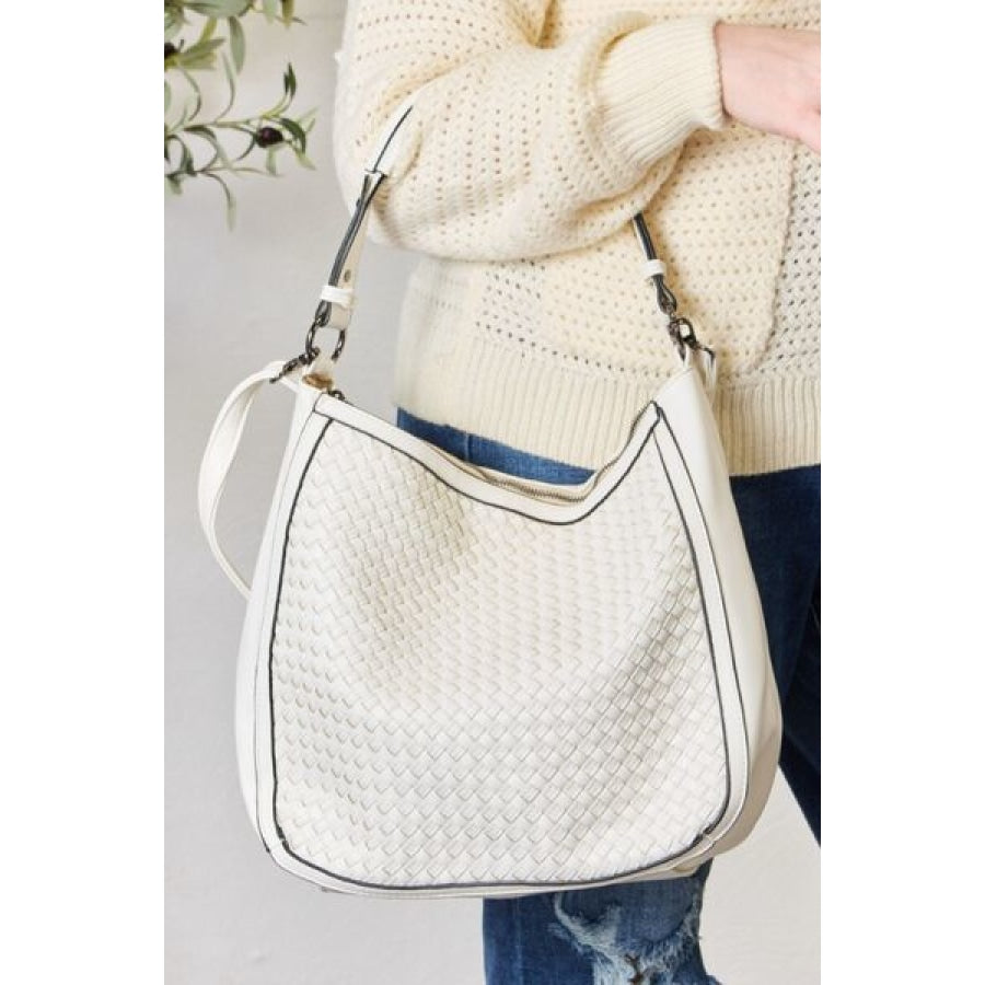 SHOMICO Weaved Vegan Leather Handbag WHITE / One Size Clothing