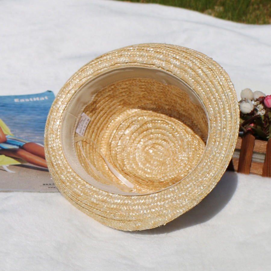 Short Brim Straw Woven Hat Cream / One Size Apparel and Accessories