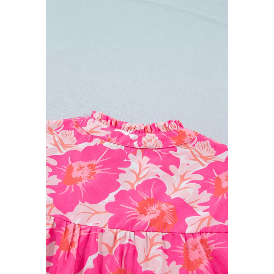 Short Bubble Sleeve Summer Floral Blouse Apparel and Accessories