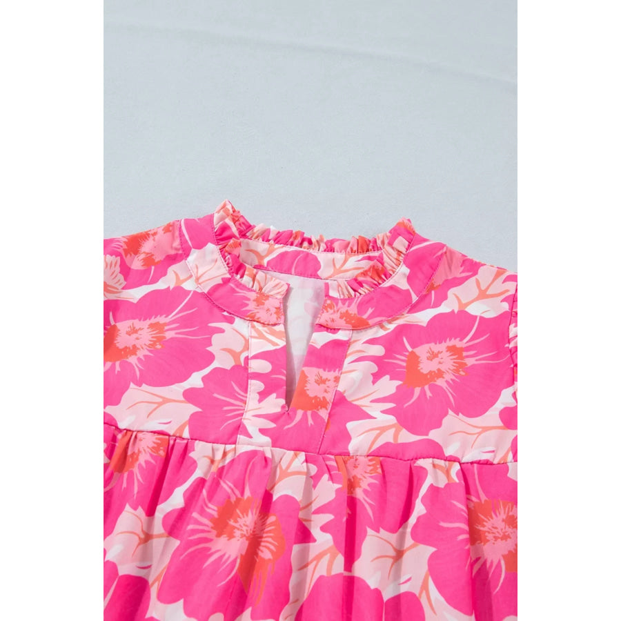 Short Bubble Sleeve Summer Floral Blouse Apparel and Accessories