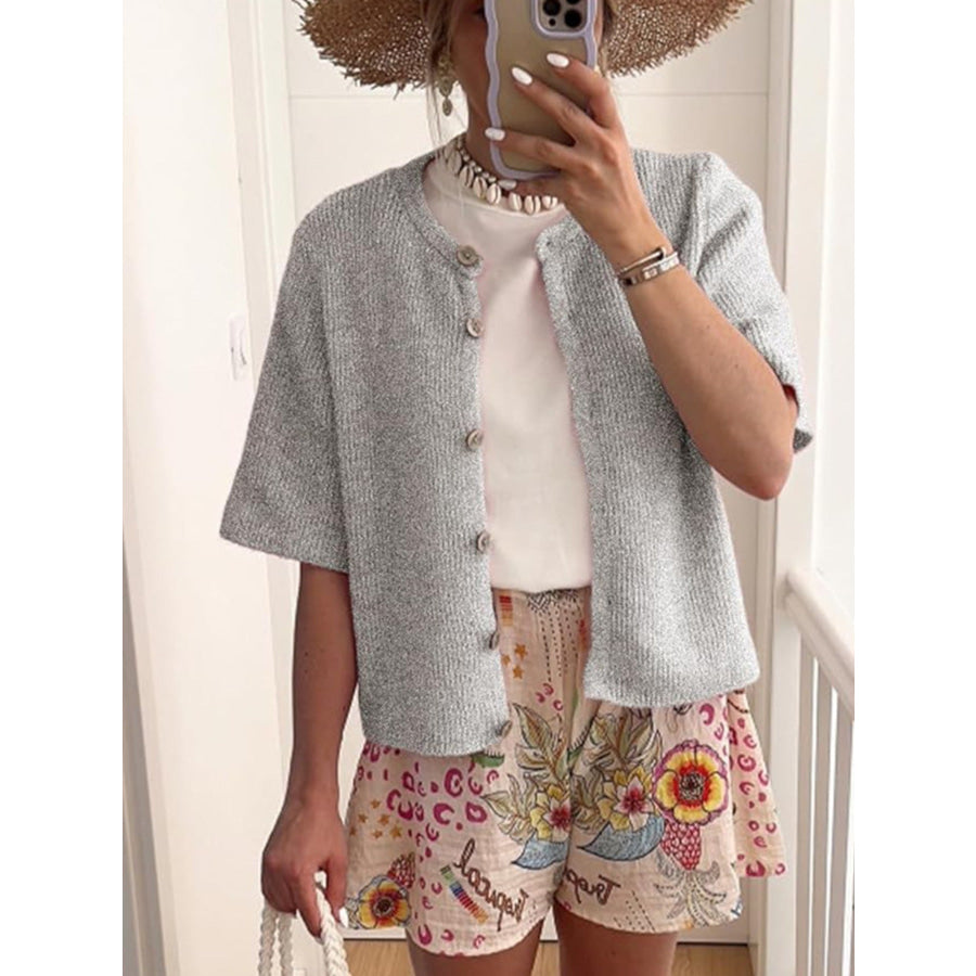 Short Sleeve Button-Down Cardigan Gray / S Apparel and Accessories