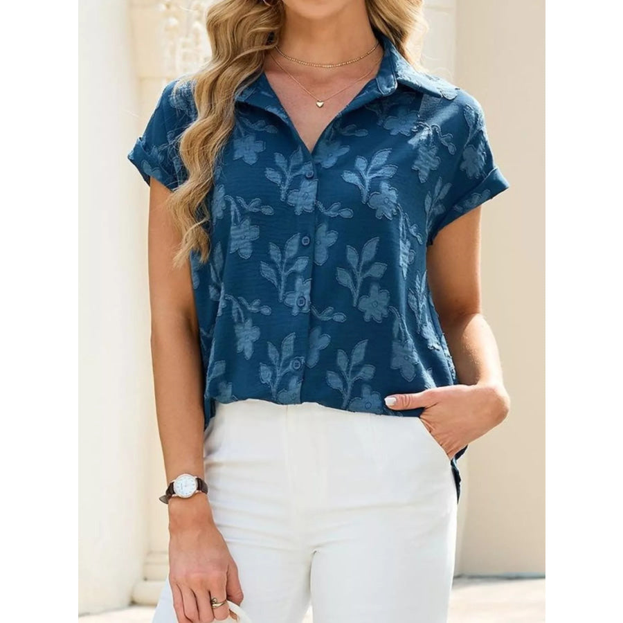Short Sleeve Button-Down Shirt Blue / S Apparel and Accessories