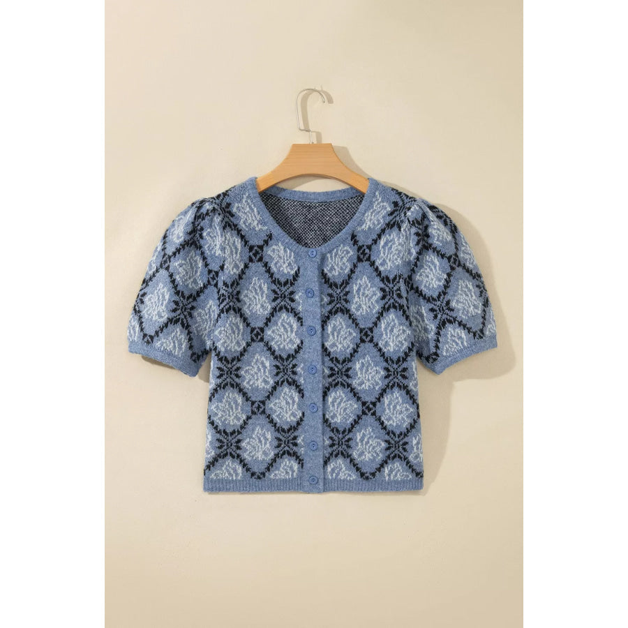 Short Sleeve Button Front Boho Knit Top Cardigan Apparel and Accessories