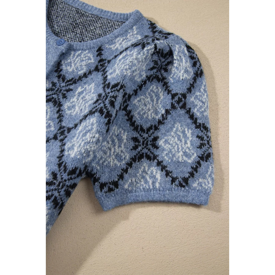 Short Sleeve Button Front Boho Knit Top Cardigan Apparel and Accessories