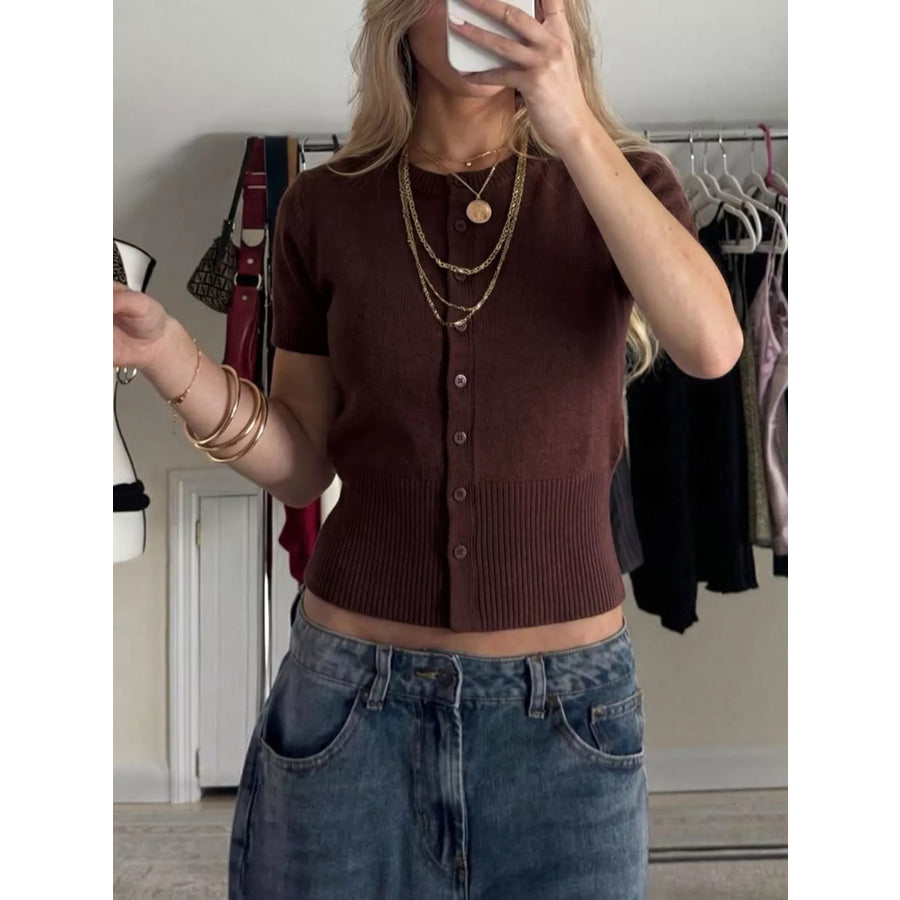Short-Sleeve Button-Up Cardigan Apparel and Accessories