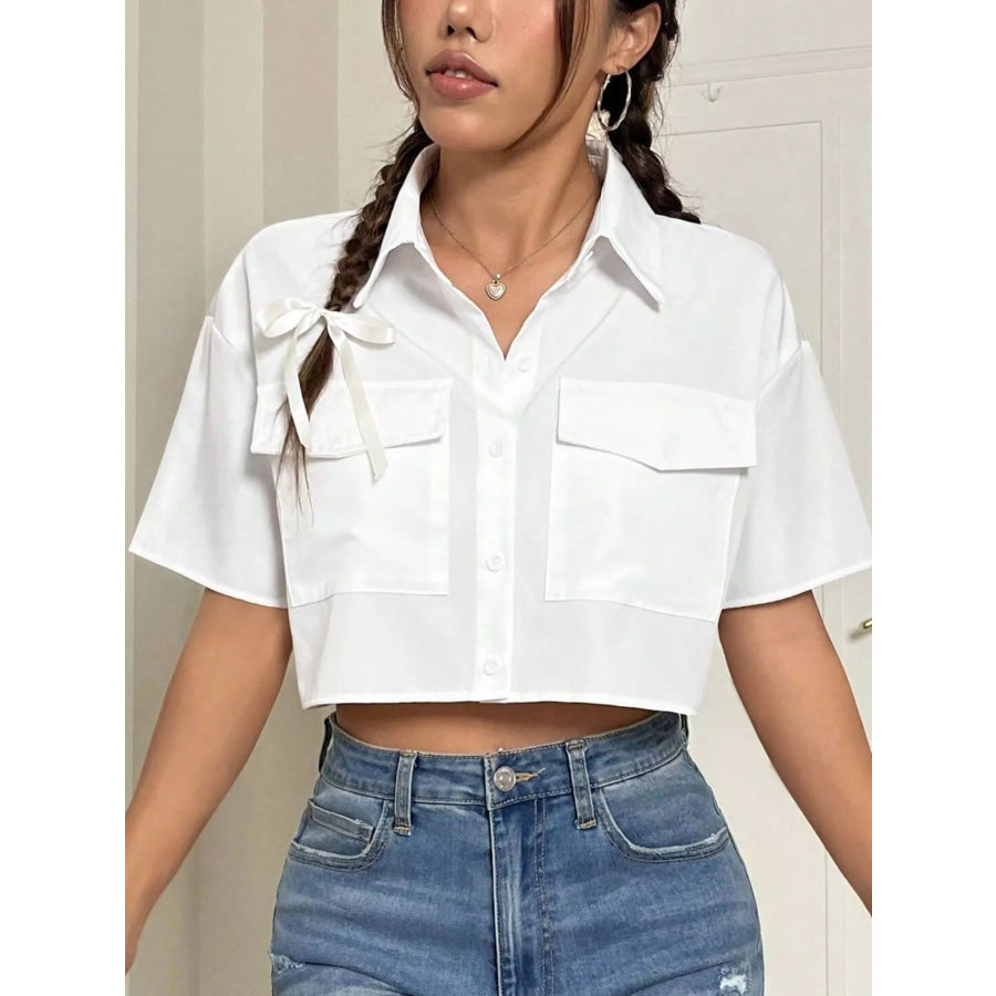 Short Sleeve Crop Shirt with Chest Pockets Apparel and Accessories