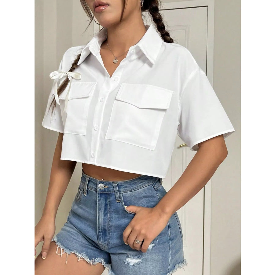 Short Sleeve Crop Shirt with Chest Pockets Apparel and Accessories